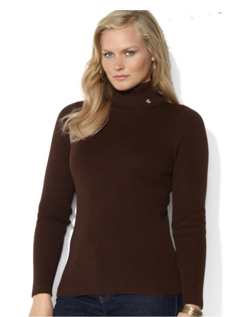 Lauren Ralph Lauren cotton ribbed knit turtleneck in chocolate brown XS
